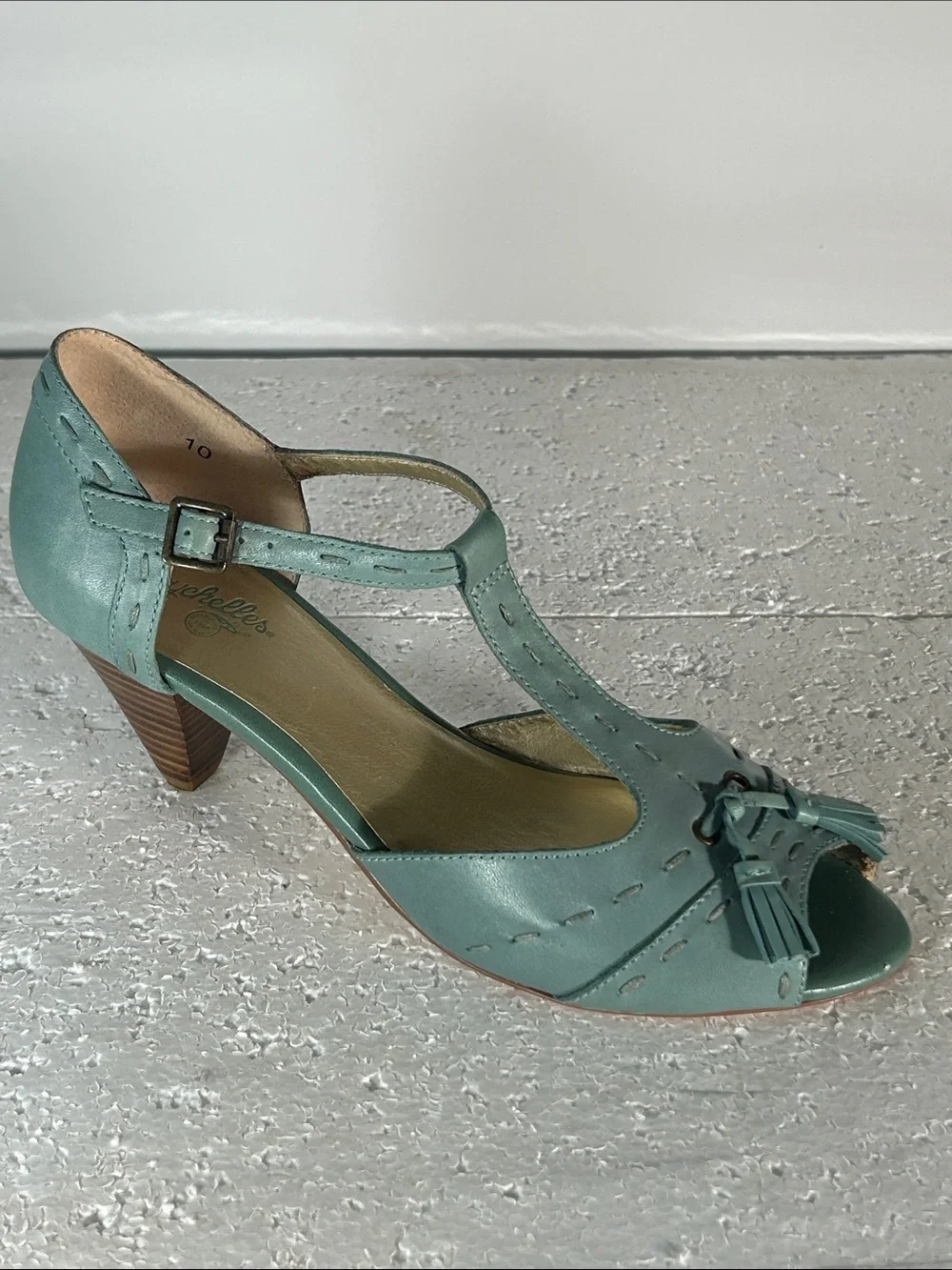 Seychelles SZ 10 Aqua T-Strap Peep Toe Heel Tassel Retro Vintage 40S Rockabilly